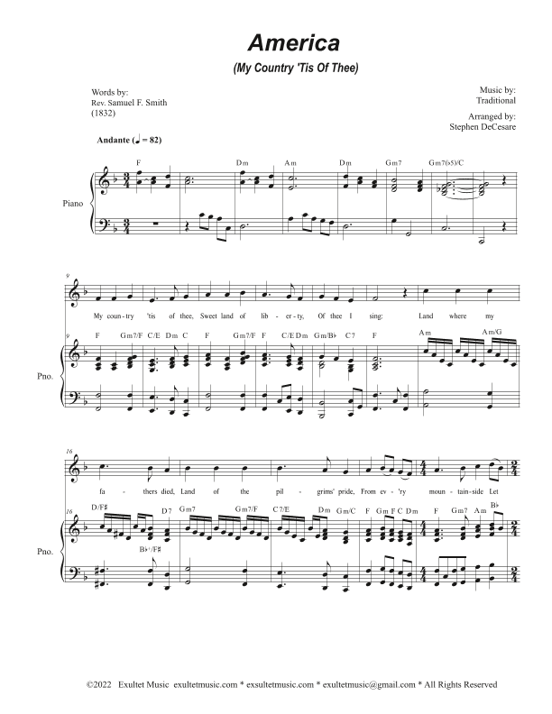 America (My Country, 'Tis of Thee) (Unison choir - High Key) (arr. Stephen DeCesare)