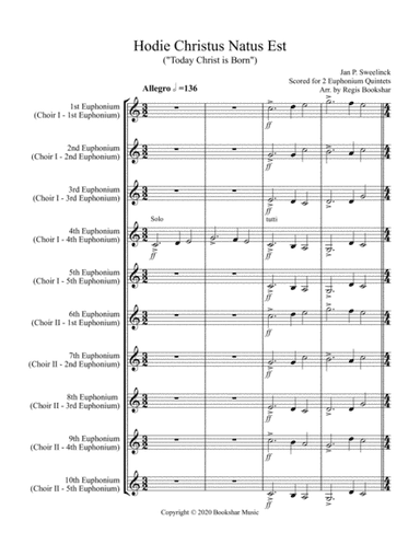 Hodie Christus Natus Est (2 Euphonium Quintets - Treble Clef) (arr. Regis Bookshar)