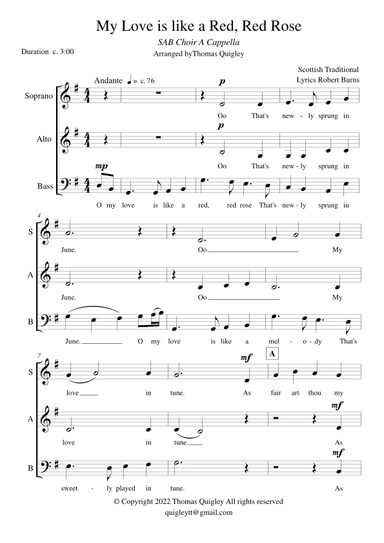 My Love is Like a Red, Red Rose (SAB Choir A Cappella) (arr. Thomas Quigley)
