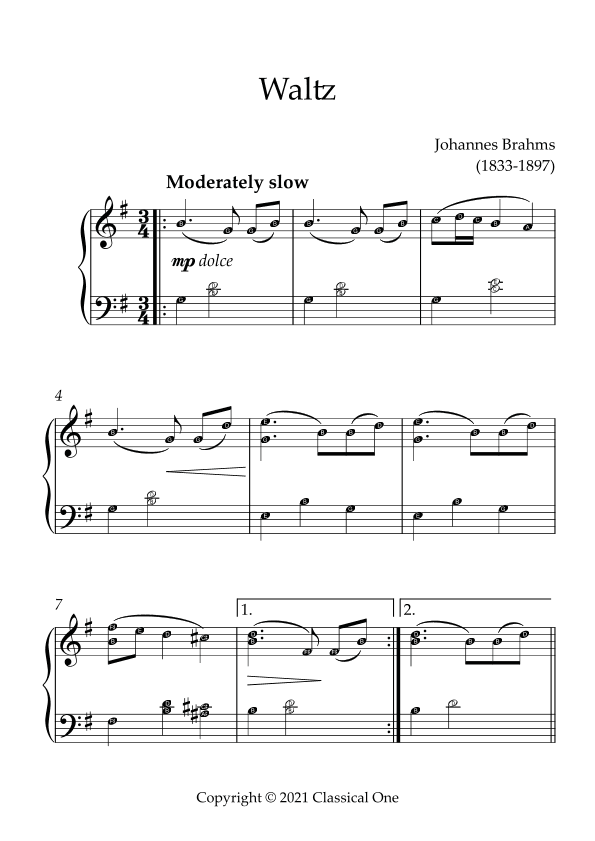 Brahms - Waltz(With Note name) (arr. MPS)