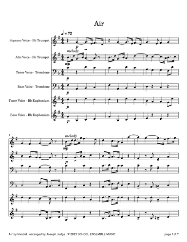 Air by Handel for Brass Quartet in Schools (arr. Joseph Judge)