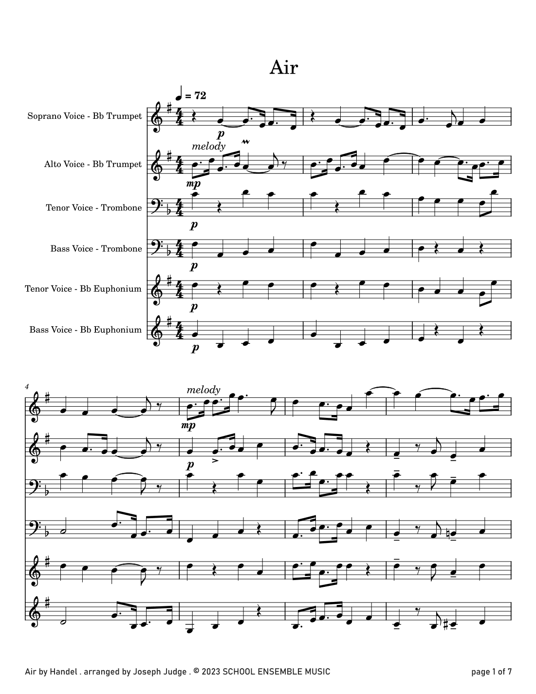 Air by Handel for Brass Quartet in Schools (arr. Joseph Judge)