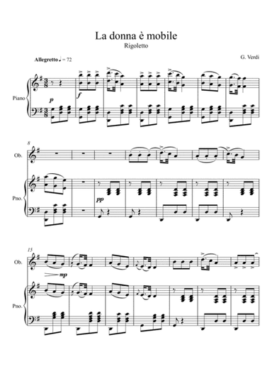 Giuseppe Verdi - La donna e mobile (Rigoletto) Oboe Solo - G Key (arr. André Laitano)