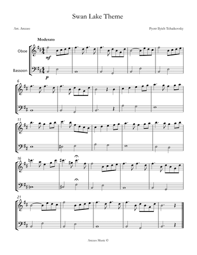the swan lake theme sheet music for beginners Oboe and Bassoon (arr. Arezzo Music)