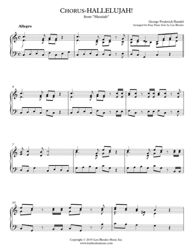 Hallelujah Chorus, from "Messiah" - Piano solo for the intermediate pianist (arr. Len Rhodes)