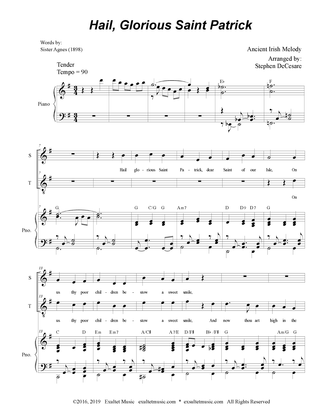 Hail, Glorious Saint Patrick (for 2-part choir - (Soprano and Tenor) (arr. Stephen DeCesare)