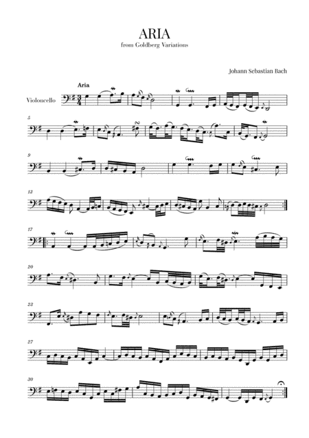 Aria (from Goldberg Variations - BWV 988) for Cello (arr. Cadenza Editions)