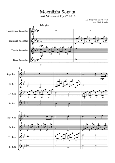 Moonlight Sonata - Recorder Quartet (arr. Phil Rawle)