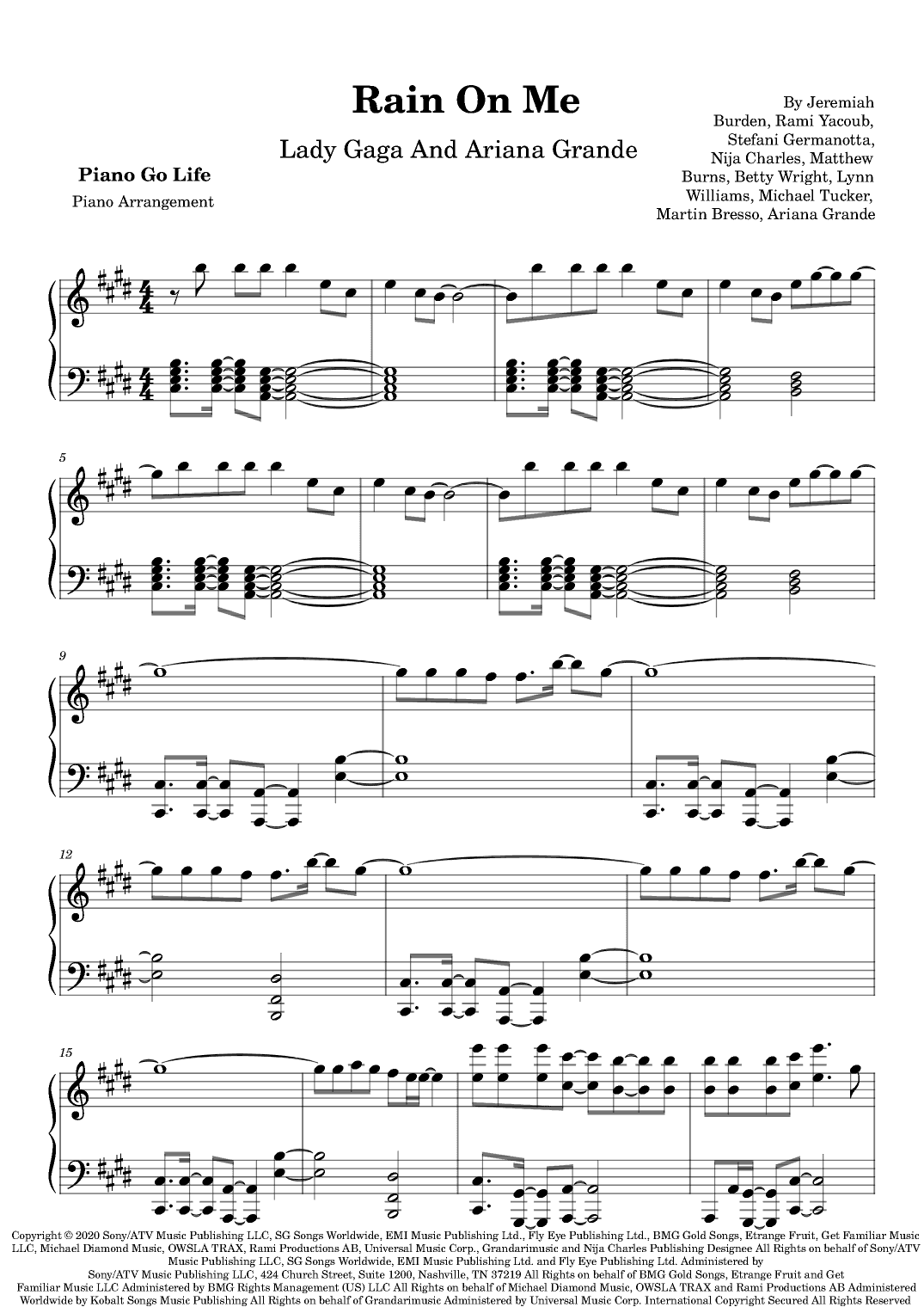 Rain On Me (arr. Piano Go Life)