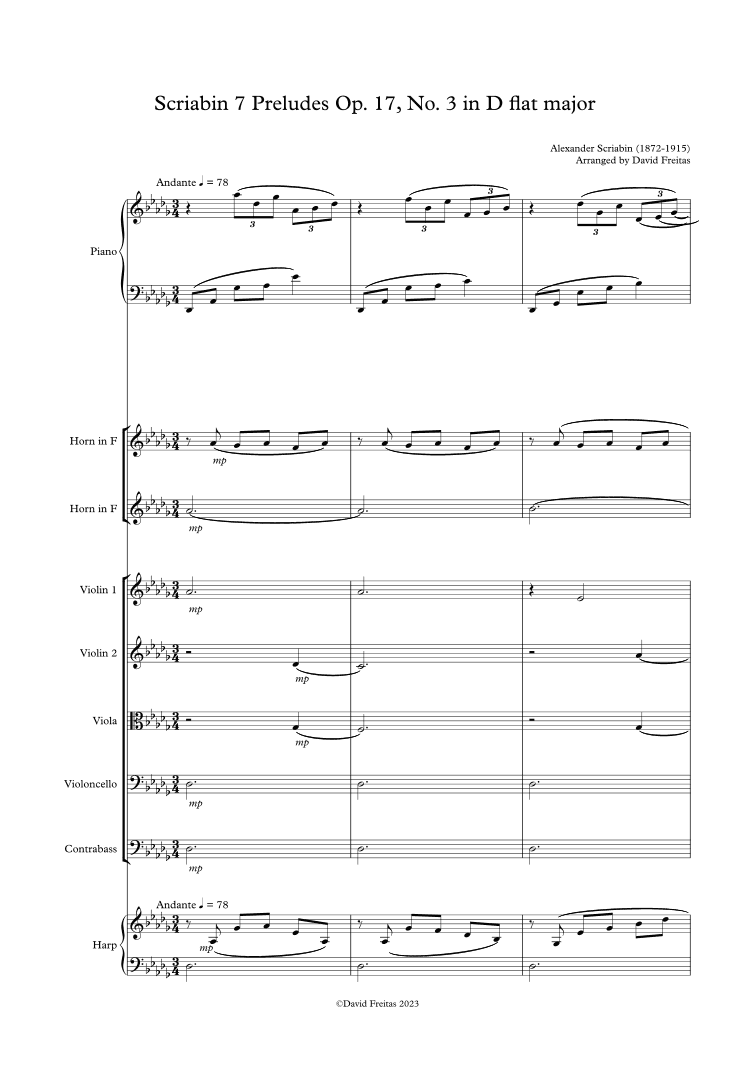 Scriabin 7 Preludes Op. 17, No. 3 (arr. David Freitas)