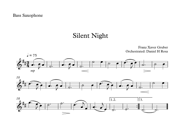 Silent Night - Christmas Carol - Bass Saxophone (arr. Daniel H Rosa)