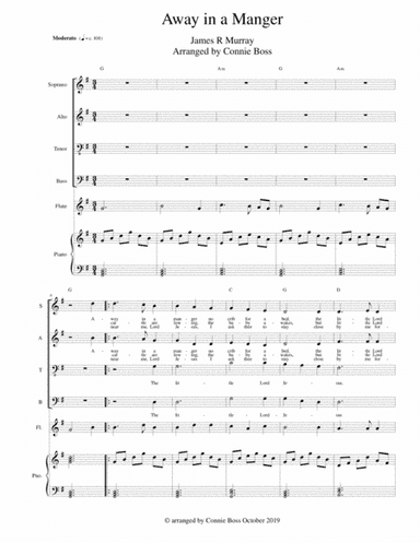 Away in a Manger - SATB with flute, cello, violin or french horn parts and piano (arr. Connie Boss)