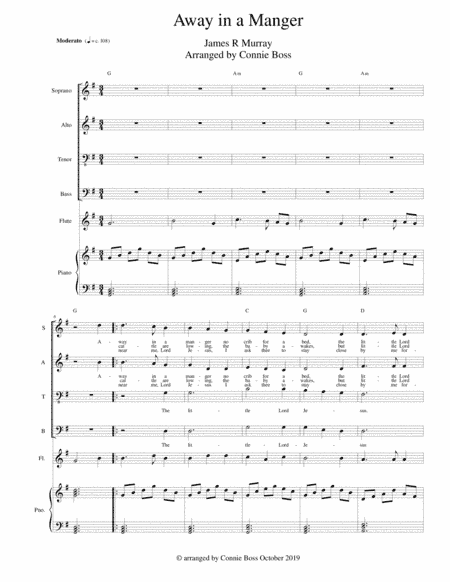 Away in a Manger - SATB with flute, cello, violin or french horn parts and piano (arr. Connie Boss)