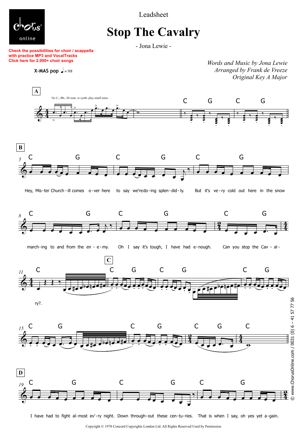 Stop The Cavalry (arr. Frank de Vreeze)