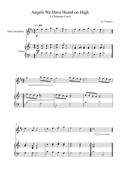 Angels We Have Heard on High, For Tenor Saxophone & Piano