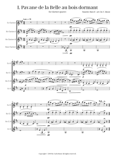 Ma Mère l'Oye - I. Pavane de la Belle au bois dormant for Clarinet Quartet (arr. Carlo Rossi)