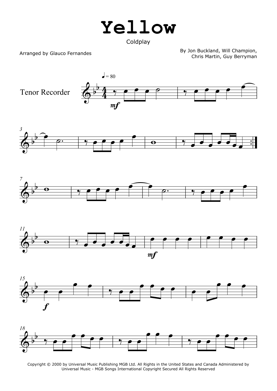 Yellow (arr. Glauco Fernandes)