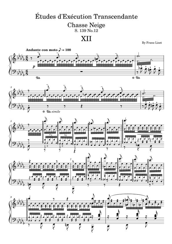 Franz Liszt S.139 No.12  in B Flat Minor Transcendental tude Chasse Neige