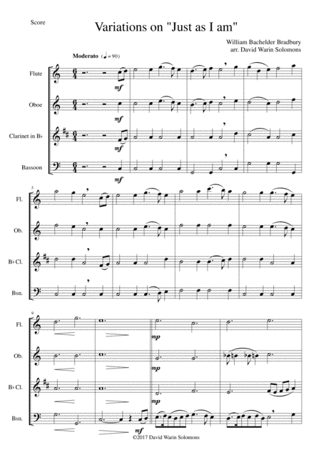 Variations on Just As I Am for wind quartet (arr. David Warin Solomons)