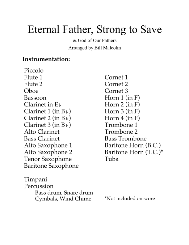 Eternal Father for concert band (arr. Bill Malcolm)