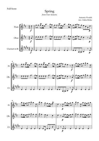 Spring (from Four Seasons of Antonio Vivaldi) for Woodwind Trio (arr. Fabio Britto)