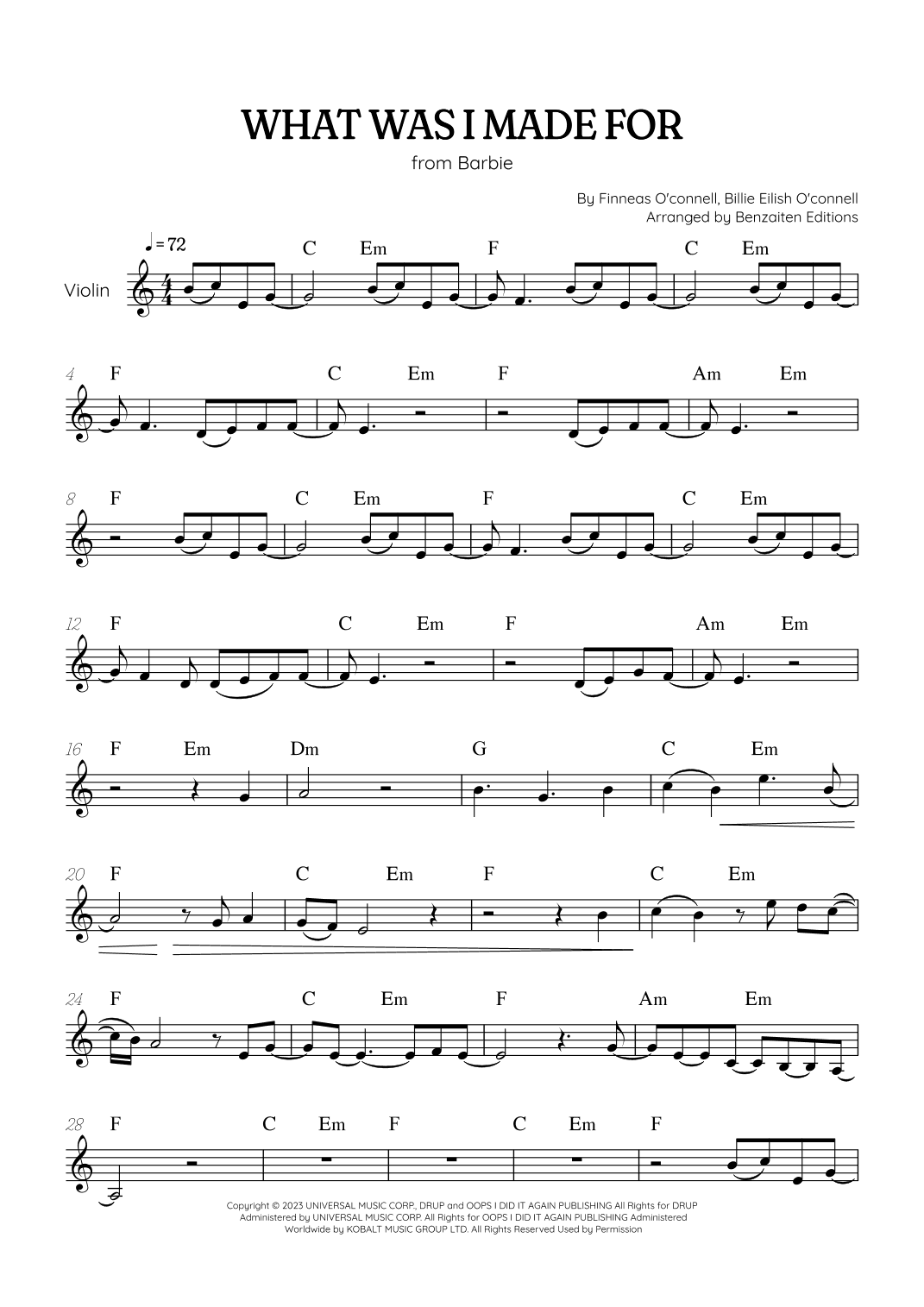 What Was I Made For? (arr. Benzaiten Editions)