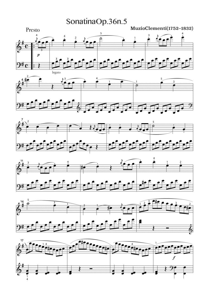 Sonatina in G major, Op 36 No 5 (arr. Adrienne Low)