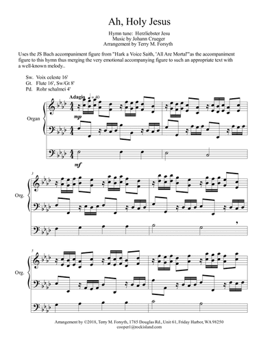 "Ah, Holy Jesus", organ solo, melody in pedals (arr. Terry M. Forsyth)