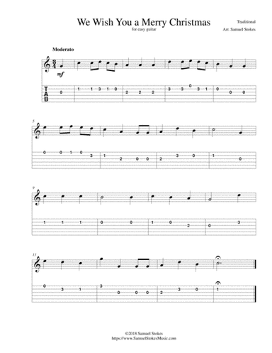 We Wish You a Merry Christmas - for easy guitar with TAB