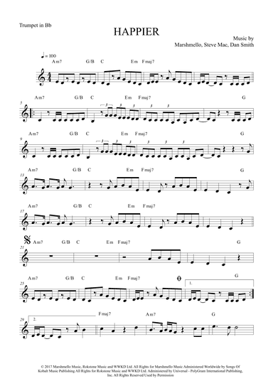 Happier (arr. The Sheet Music Library)