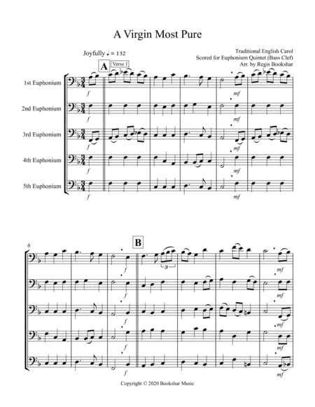 A Virgin Most Pure (Euphonium Quintet - Bass Clef) (arr. Regis Bookshar)