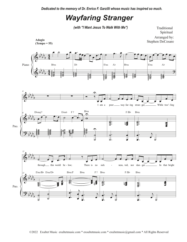 Wayfaring Stranger (with "I Want Jesus To Walk With Me") (Unison choir - Medium Key - Bbm) (arr. Stephen DeCesare)