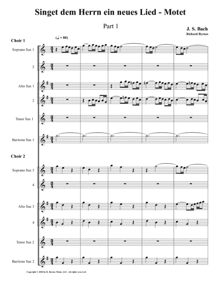 Singet dem Herrn ein neues Lied Motet, Part 1 by J.S. Bach (Double Saxophone Choir) (arr. Richard Byrnes)