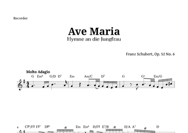 Ave Maria by Schubert for Recorder with Chords (arr. Langanho)
