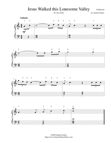 Jesus Walked this Lonesome Valley - for easy piano (arr. Samuel Stokes)