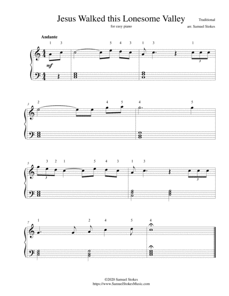 Jesus Walked this Lonesome Valley - for easy piano (arr. Samuel Stokes)