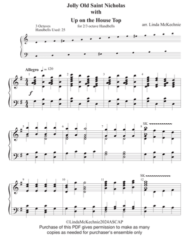 Jolly Old Saint Nicholas-Up on the House Top- handbell arrangement for Level 2+ for 2 or 3 octave h