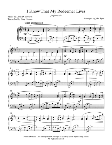 I Know That My Redeemer Lives Piano Solo (arr. Jake Ryan)