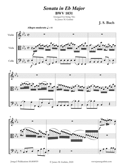 BACH: Sonata BWV 1031 for String Trio (arr. James Guthrie, ASCAP)