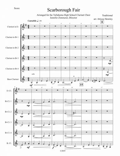 Scarborough Fair - for Clarinet Choir (arr. Atticus Hensley)