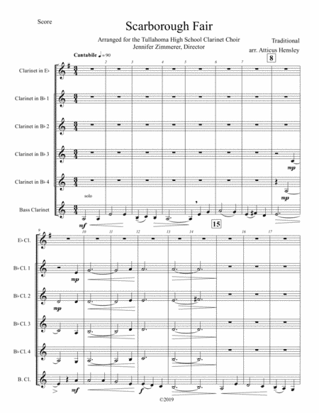 Scarborough Fair - for Clarinet Choir (arr. Atticus Hensley)