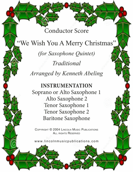 We Wish You a Merry Christmas (for Saxophone Quintet SATTB or AATTB) (arr. Kenneth Abeling)