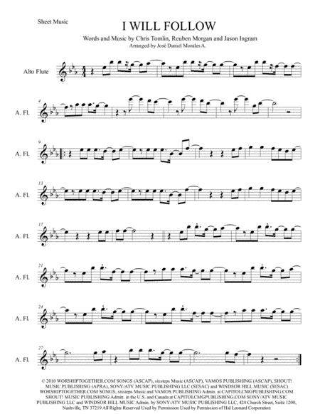 I Will Follow (arr. José Daniel Morales A.)
