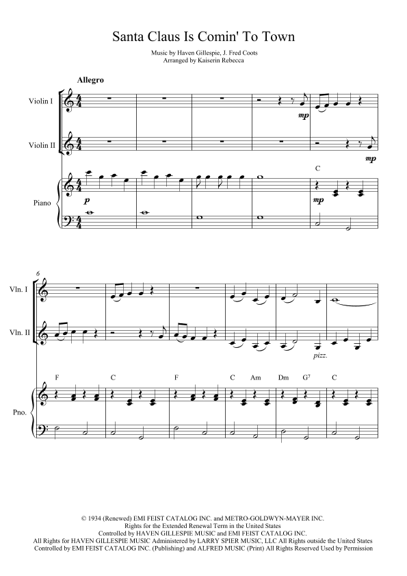 Santa Claus Is Comin' To Town (arr. Kaiserin Rebecca)