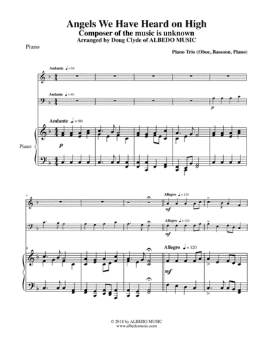 Angels We Have Heard on High for Oboe, Bassoon & Piano (arr. Doug Clyde)