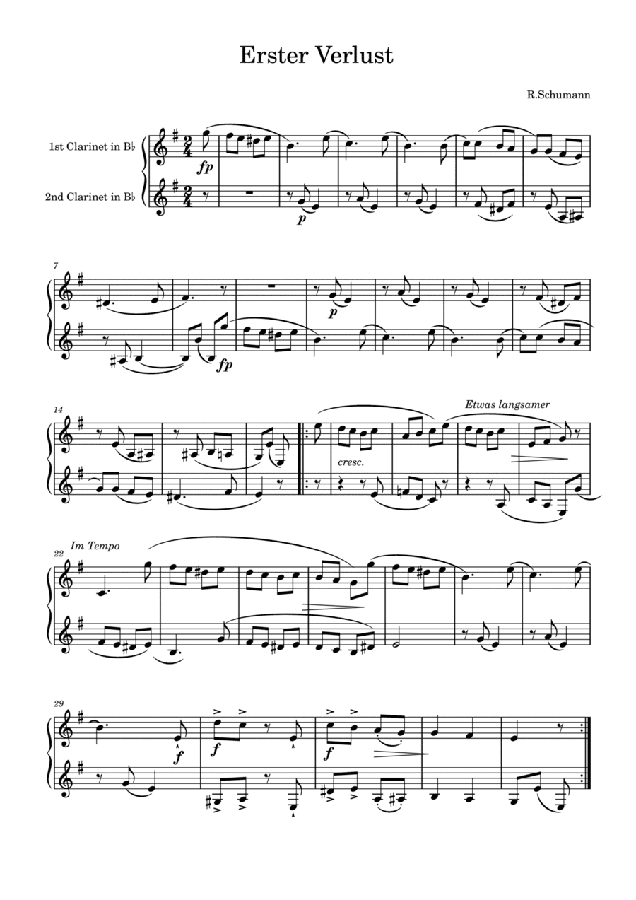 R.Schumann: Erster Verlust for two clarinets (arr. Saho Omukai)