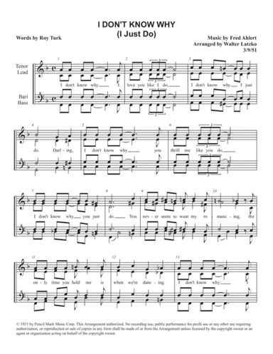 I Don't Know Why (i Just Do) (arr. Walter Latzko)