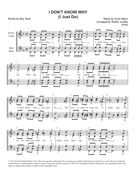 I Don't Know Why (i Just Do) (arr. Walter Latzko)