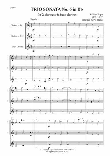 BOYCE TRIO SONATA N0. 6 in F for 2 clarinets & bass clarinet (arr. arranged by Pat Spence)