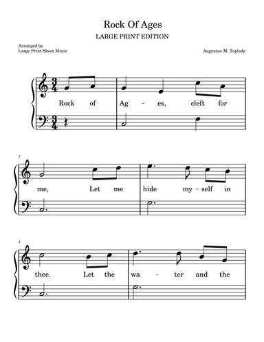 Rock Of Ages | LARGE PRINT | Easy Piano Hymn (arr. Large Print Sheet Music)